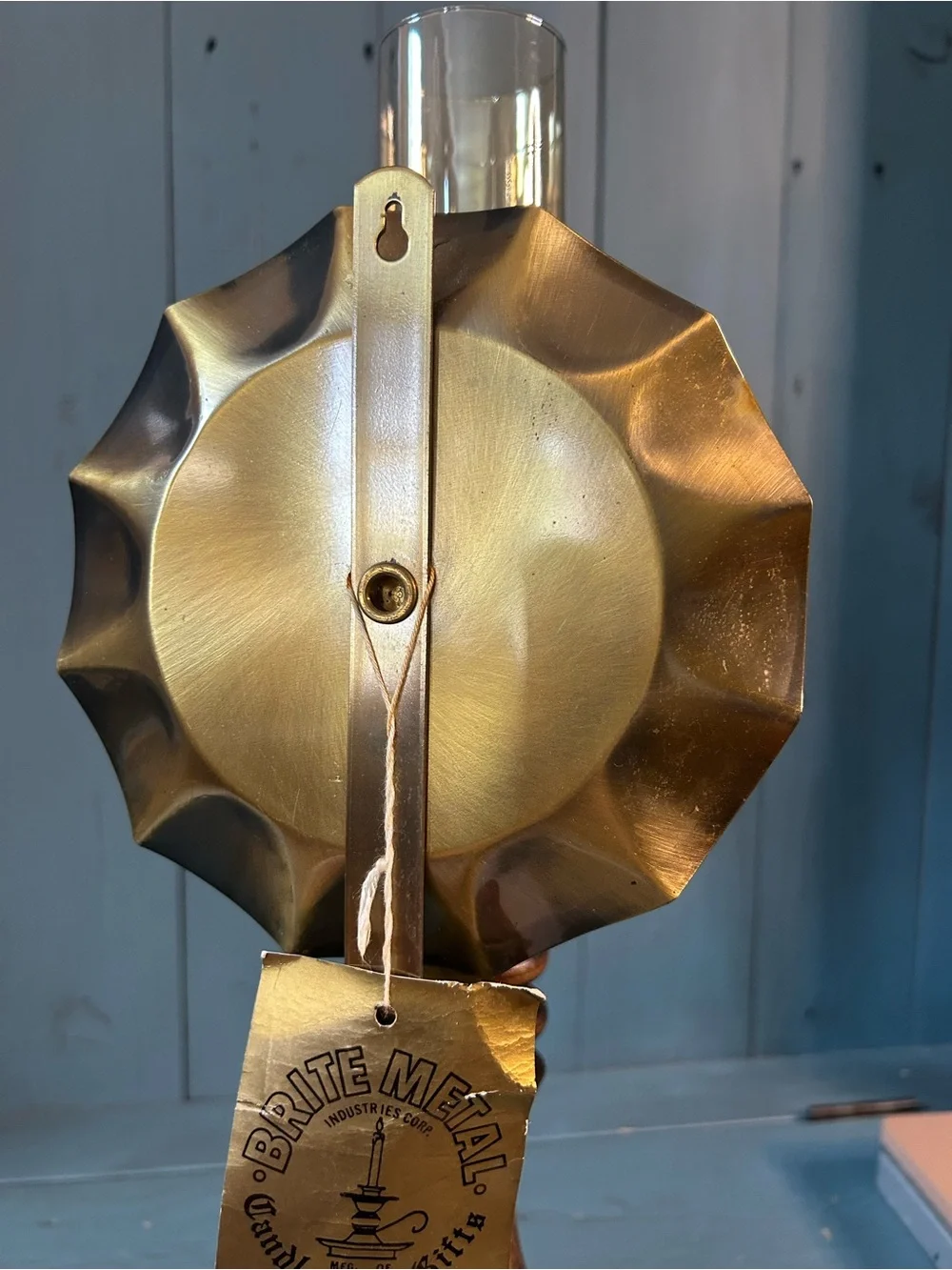 Vintage “Brite Metal” Brass & Wood Table Candle Lamp - Amber Glass Chimney
